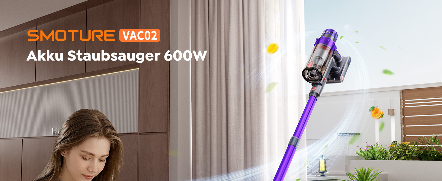 Акумуляторний пилосос SMOTURE 50000 Па, 65 хв роботи, з турбощіткою, для шерсті тварин, килимів, підлоги, авто - фіолетовий