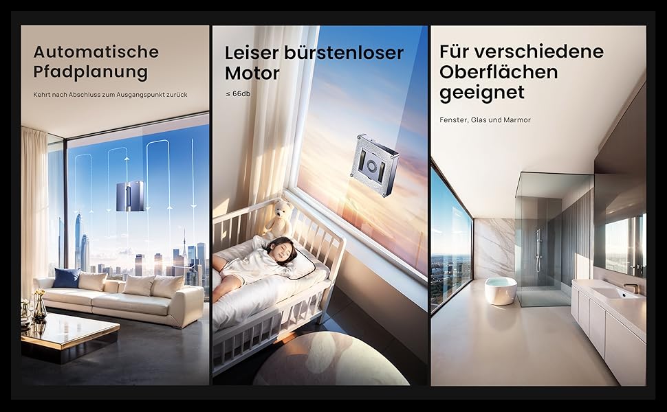Робот-прибиральник вікон ClevioniQ X9 Pro з електроприводом – інноваційний мийник вікон з 4-стороннім розпиленням, точна навігація, розпізнавання країв, LED-індикатор, тиха робота та голосове керування німецькою мовою