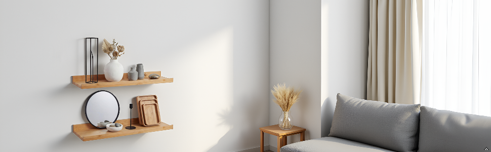 Camerado Набір з 2 бамбукових полиць-карнизів 60 см - настінне дерев'яне полиця з кріпленнями та заглушками