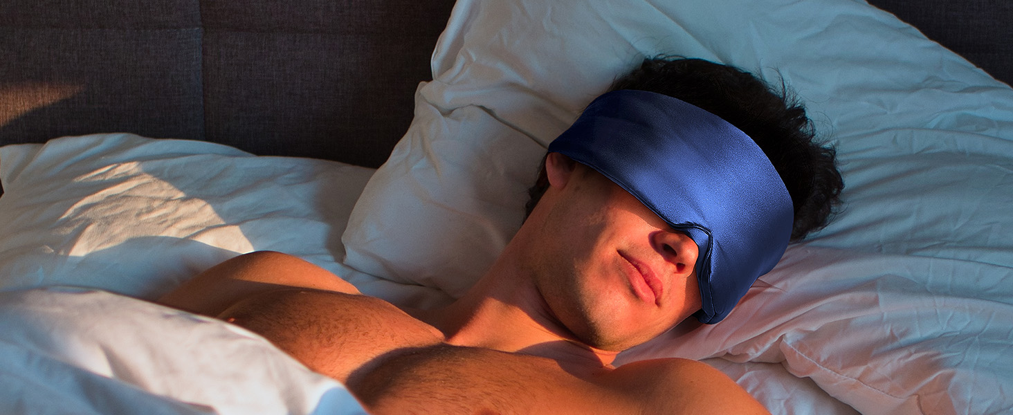 Маска для сну LitBear з 100% шовку маорії, для жінок та чоловіків, регульована, блакитна