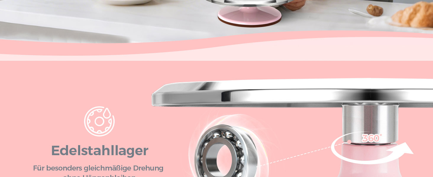 Ohuhu Поворотна платформа для тортів 30 см, алюмінієва, рожева | Підставка для декорування тортів