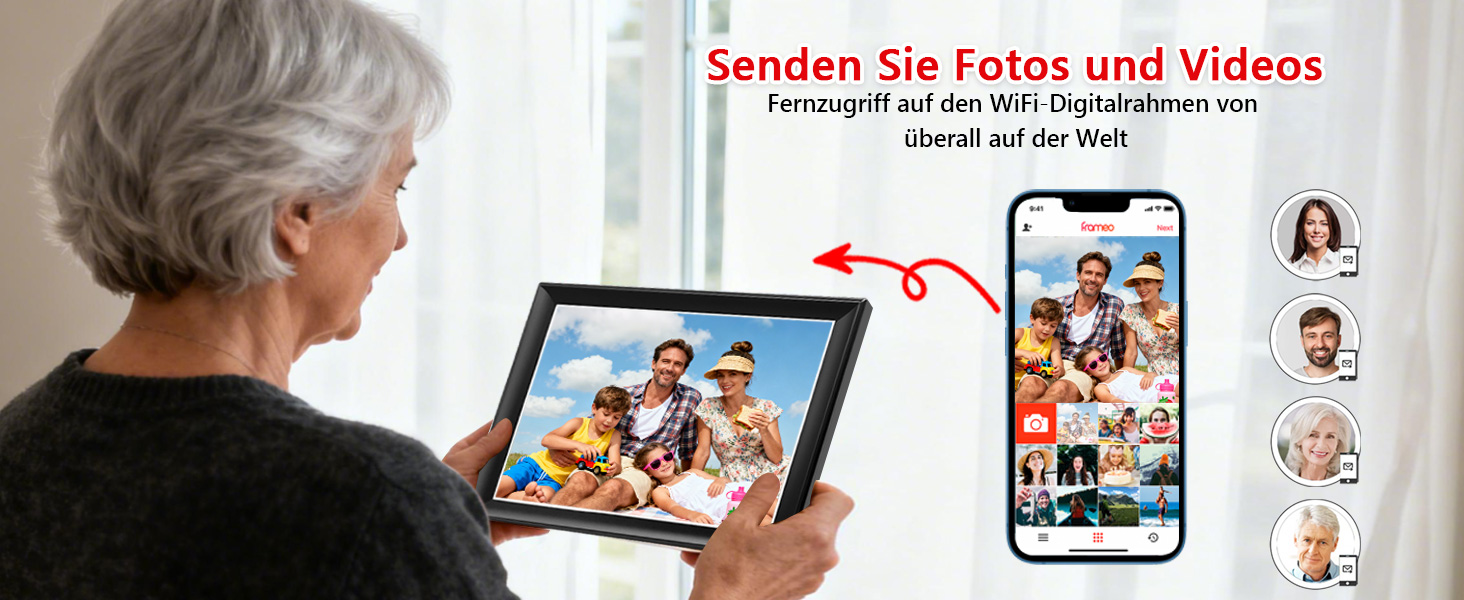 FRAMEO Цифровий фоторамка 15.6" WiFi, IPS, FHD 1920x1080, 32GB, сенсорний екран, автоповорот, для стін, віддалений доступ через додаток FRAMEO