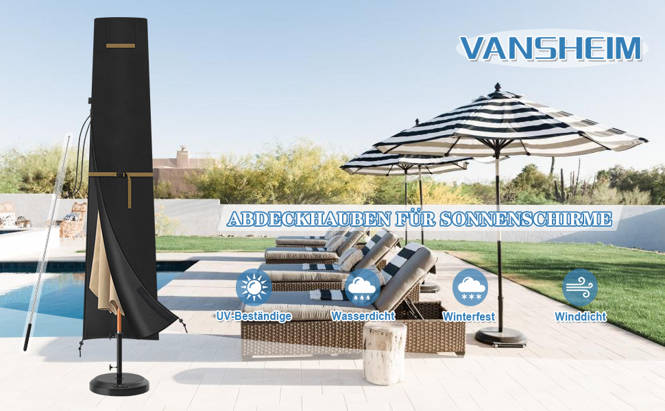 Захисний чохол для подвійного парасоля VANSHEIM Ø 400 см, водонепроникний, захист від УФ, для парасоля/ампельного парасоля, 460x270 см