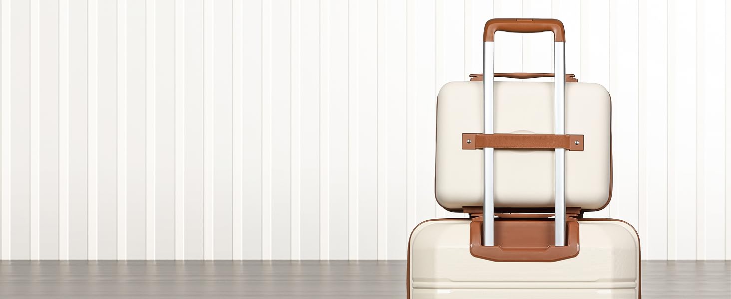 Набір валіз Joyway 5шт з жорстким корпусом, 4 колеса та TSA-замок. В комплекті: косметичка та сумка. (Білий/Коричневий)