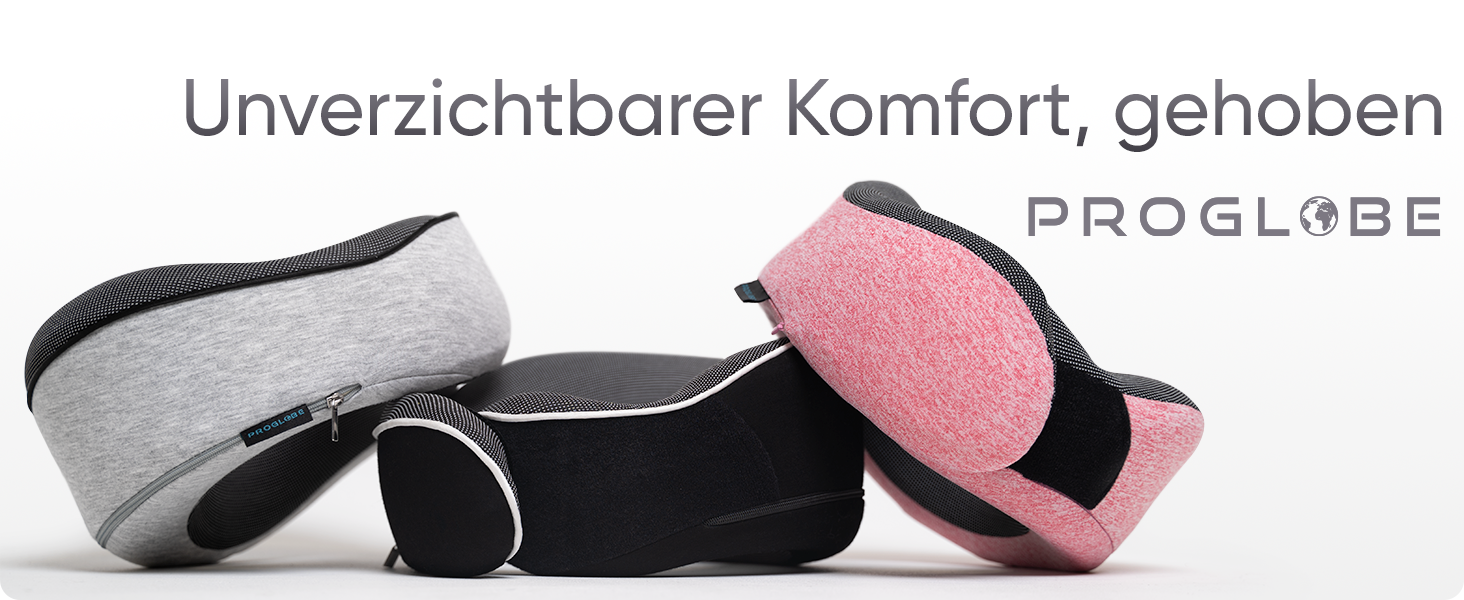 Подушка для подорожей Proglobe з Memory Foam, ортопедична, сіра. З маскою для сну та чохлом.