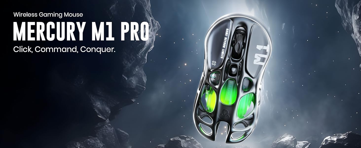 GravaStar Mercury M1 Pro - Бездротова ігрова миша, 26000 DPI, 4K, PAW3395, 88г, Bluetooth/2.4G/кабель, RGB, 5 кнопок - Чорний градієнт