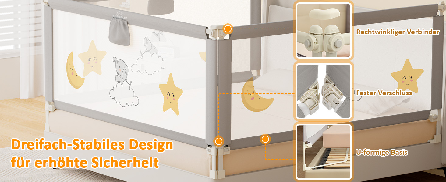 Бортики для ліжка дитячі 3 шт. (2x200 см + 1x180 см) складані, захист від випадання, малюнок - слоники