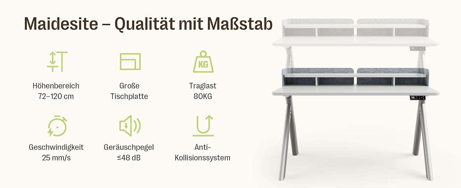 Електричний регульований стіл MAIDeSITe Arbor Lift 120x60 см срібно-білий з монітором та акустичною перегородкою
