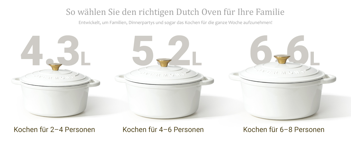 Чавунна каструля-гульяш Overmont з емалевим покриттям, 26 см, 5.2 л, перламутрово-біла, з кришкою та кулінарною книгою, підходить для духовки