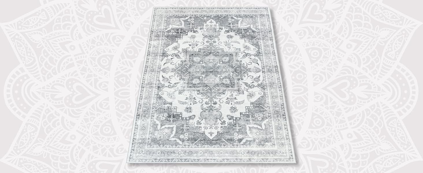 Домашній килимок з коротким ворсом нековзний вінтажний Mandala Modern, 120x160 см, Сірий 2