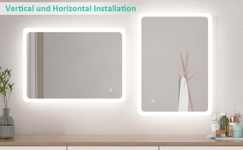 LED дзеркало для ванної кімнати Boromal 100x60 см з підсвічуванням, 3 колір світла, регулювання яскравості, сенсорне керування