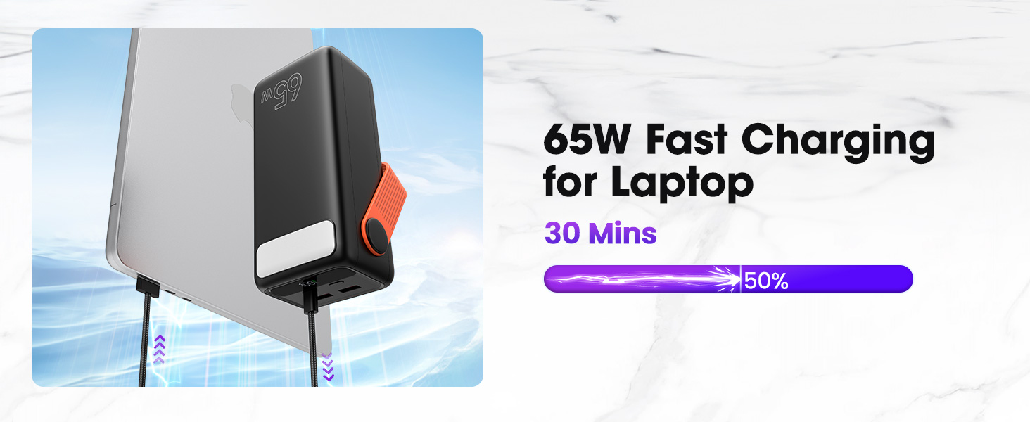 Power Bank 60000mAh 65W з 3 виходами USB-C: портативний зарядний акумулятор для ноутбука, смартфона, планшета (чорний)