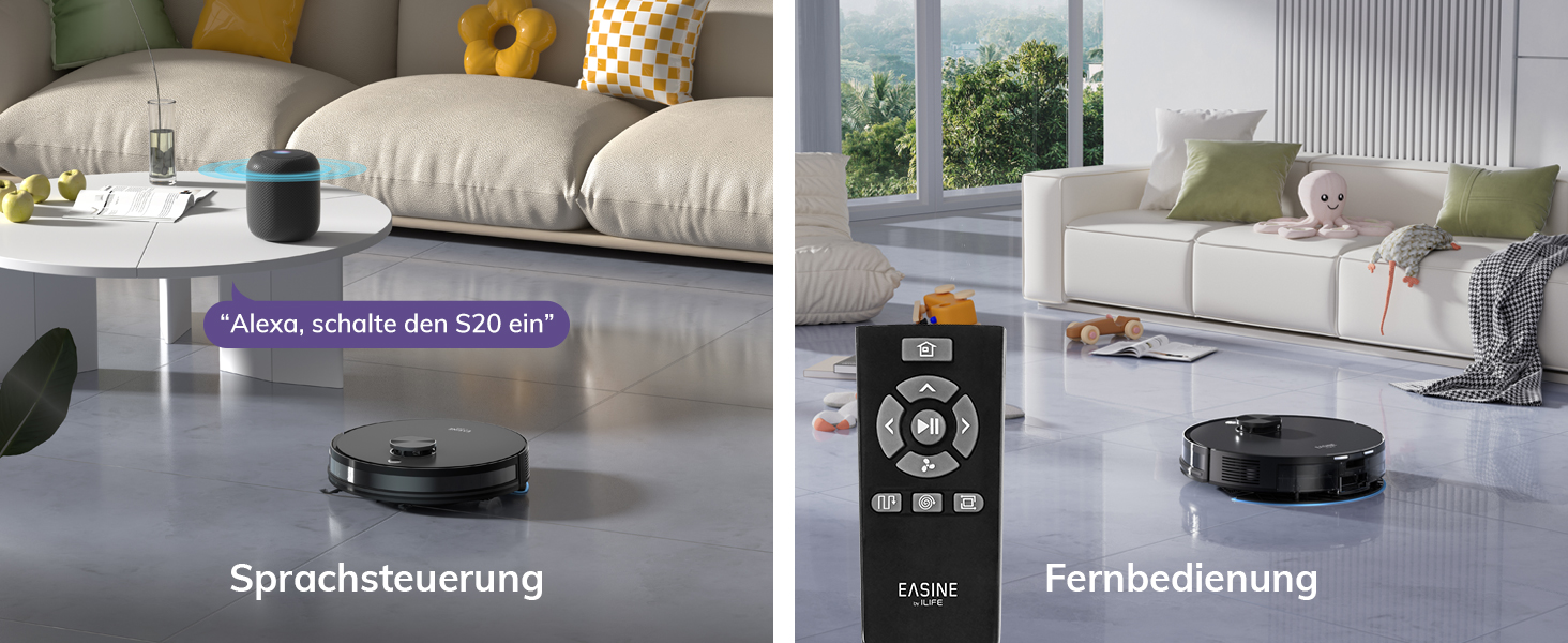 Робот-пилосос з функцією миття підлоги, автоматична станція самоочищення, лазерна навігація, зони заборони, 5000Pa, 5*2.5L мішки для пилу, 180 хвилин роботи, керування через додаток, для твердих підлог, килимів та шерсті тварин, S20