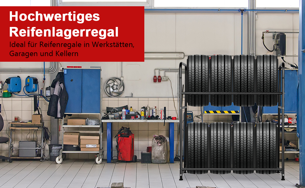 Стелаж для шин на 8 шин, сталевий, 2-х рівневий, 107x46x117 см, порошкове покриття | Гараж, майстерня, склад