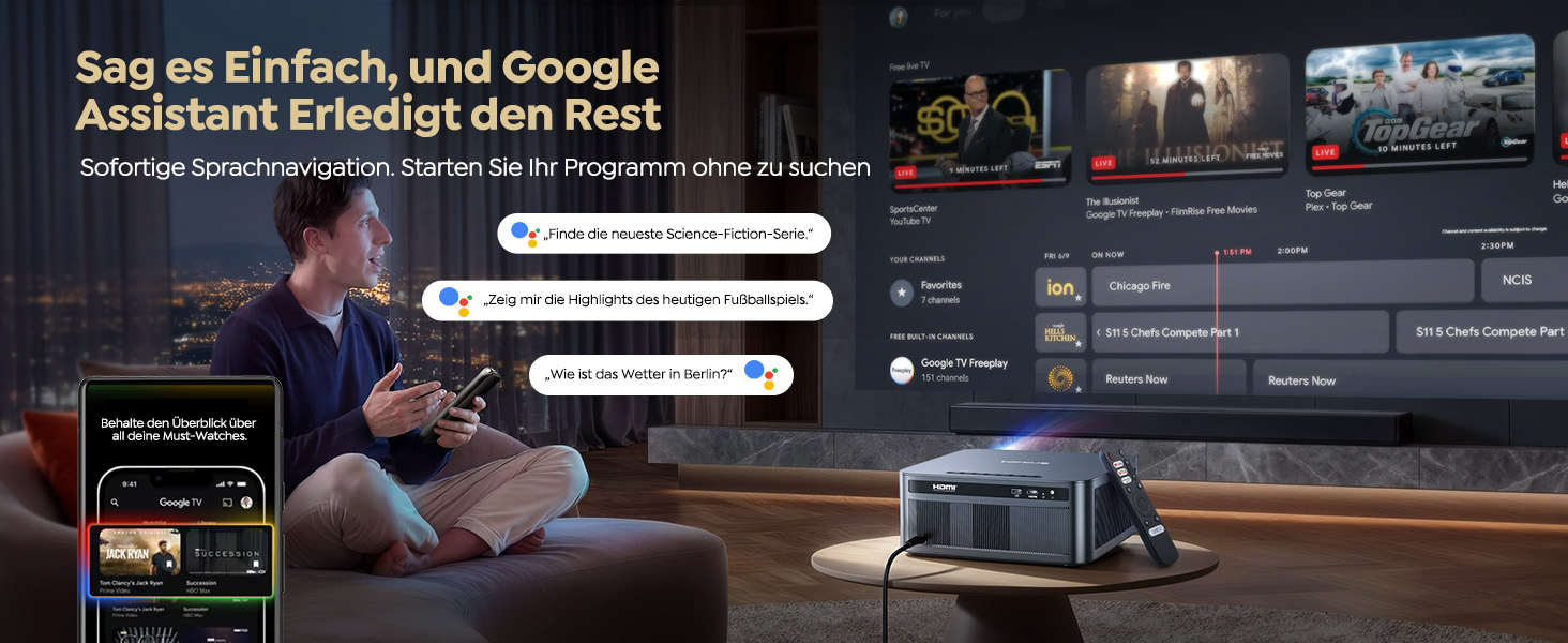 Проєктор Beamer 4K з Google TV 14.0