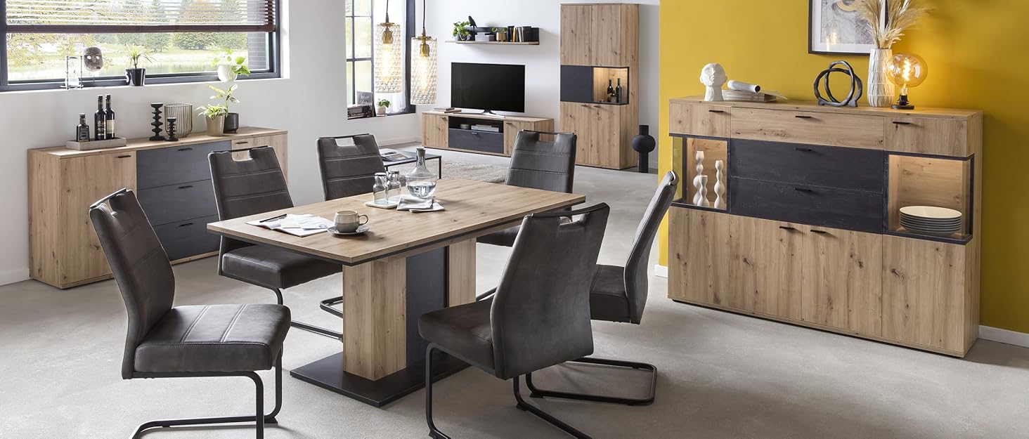 Стол Hela Tische Gabi квадратний з імітацією текстури дерева, шпон дикий дуб, чорне металеве обрамлення, 90x90 см