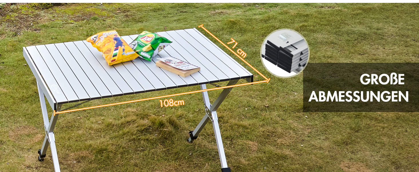 Складаний кемпінговий стіл PORTAL з регулюванням висоти, алюмінієвий, 108 x 71 см, легкий стіл для пікніка, саду та подорожей (Сріблястий)