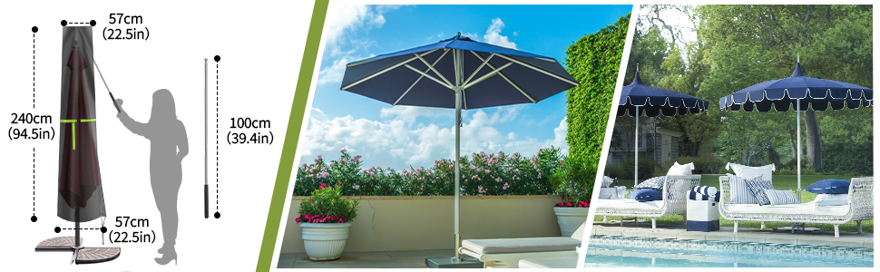 Чохол для парасольки GEMITTO, захисна накидка для парасольки, водонепроникний, для парасольки від 2 до 4 м, 420D, захист від сонця та вітру