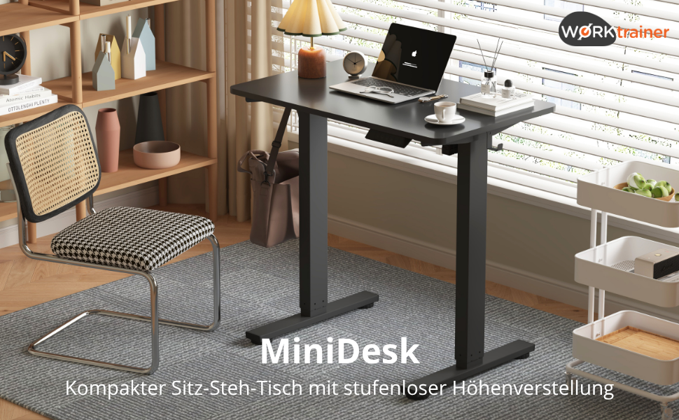 Регульований по висоті письмовий стіл MiniDesk, чорний (73–118 см)