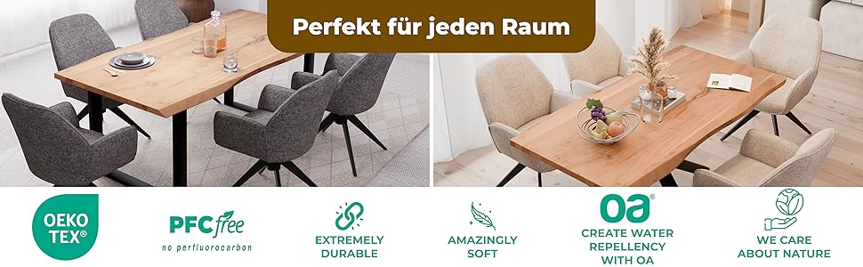 Обідні стільці 2 шт. темно-сірого кольору – поворотні на 360° з м'яким велюровим покриттям – функція повернення з пружинним механізмом – сучасний дизайн та легка збірка – без PFC та сертифіковані Oeko-TEX®