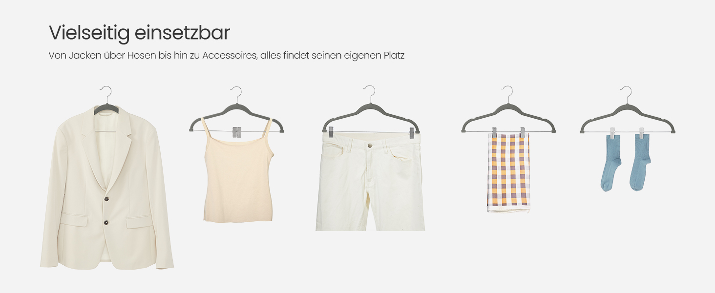 Набір вешалок SONGMICS з оксамиту, 20 шт., для штанів, пальто, суконь, 42,5 см, з регульованими кліпсами, антиковзаючі, економія місця, сірі