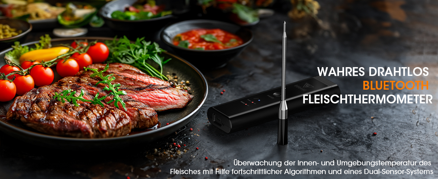 Беспроводной термометр для мяса DOQAUS 158m Bluetooth, IPX7, для гриля, духовки, мангала, аэрофритюрниці, чорний