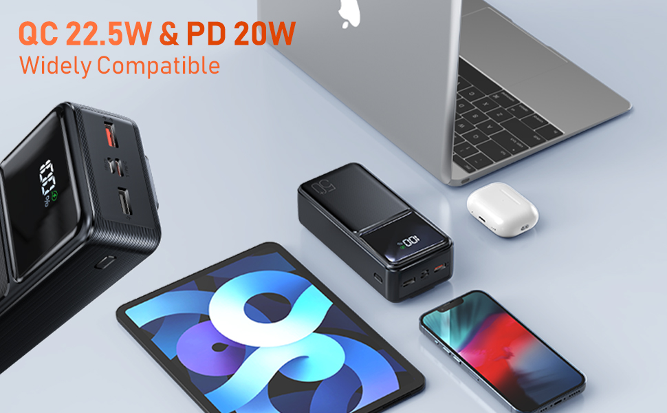 МАг 22,5 Вт QC 4.0 PD 4.0 швидка зарядка з USB C, LED-ДИСПЛЕЙ, сумісний з мобільним телефоном і ноутбуком, 60 000