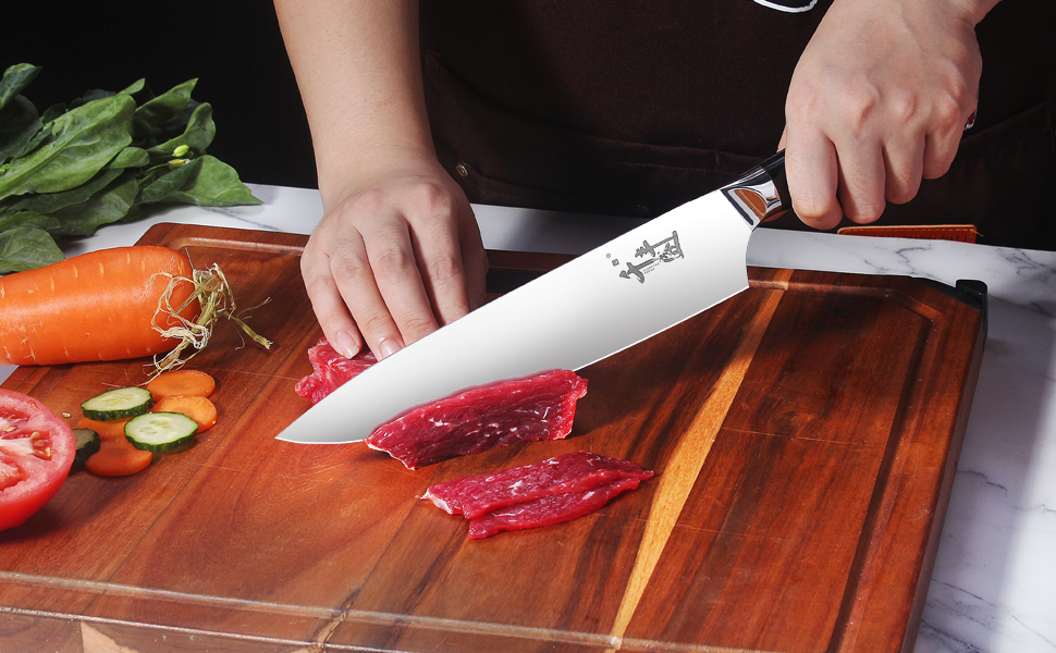 Саторі Дамаска 18 см - професійний кухонний ніж з дерев'яною ручкою, високовуглецева сталь VG10, преміум якість