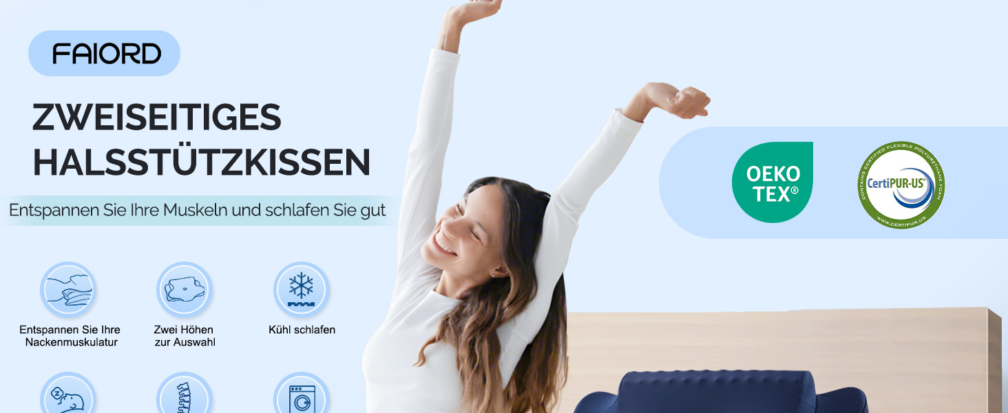 Подушка для шиї, подушка для голови з піною Memory Foam, ергономічна подушка для шиї, подушка для тих, хто спить на боці, на спині та на животі, сіро-білий колір (темно-синій, 64 x 39 x 13 см)