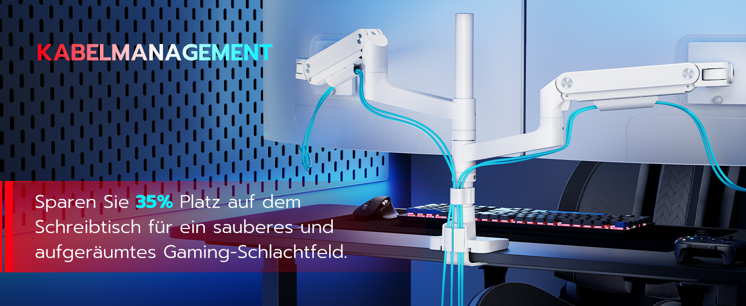 Кріплення для монітора ARES WING для 2 моніторів, 17-49 дюймів, газ-амортизатор, регулювання висоти, поворотний, VESA 75/100 мм, 2-20 кг, білий