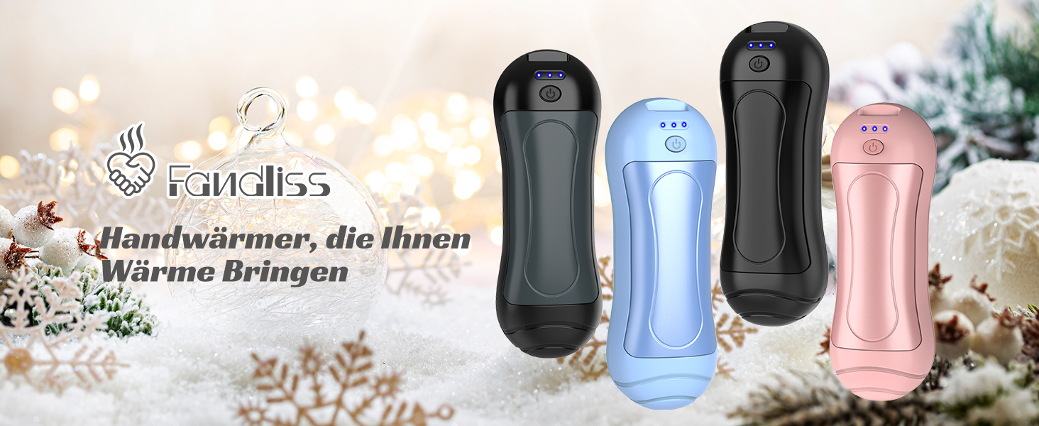 Електричний грілка для рук FANDLISS 6000 mAh, 2 шт. - багаторазовий, з USB зарядкою, для кемпінгу, на відкритий простір, на подарунок, чорний