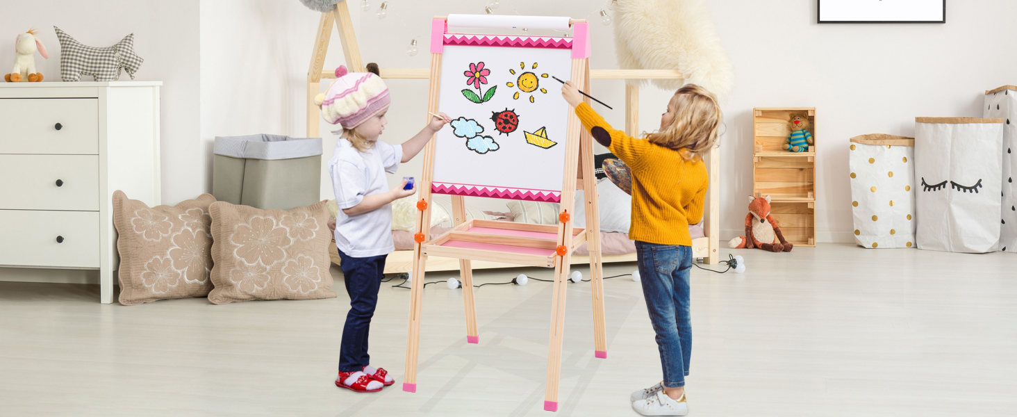 Дитяча мольберт Kinder Staffelei з рулоном паперу, двосторонній, складний, регульована висота, 92 аксесуари, подарунок для дітей