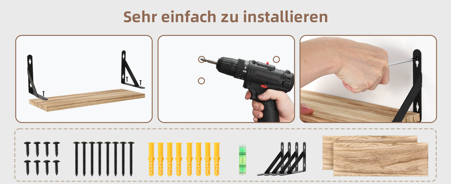 Набір настінних дерев'яних полиць Uten у рустикальному стилі з тримачем для рушників, 2 шт., світло-коричневий — для ванної кімнати, кухні, вітальні та спальні