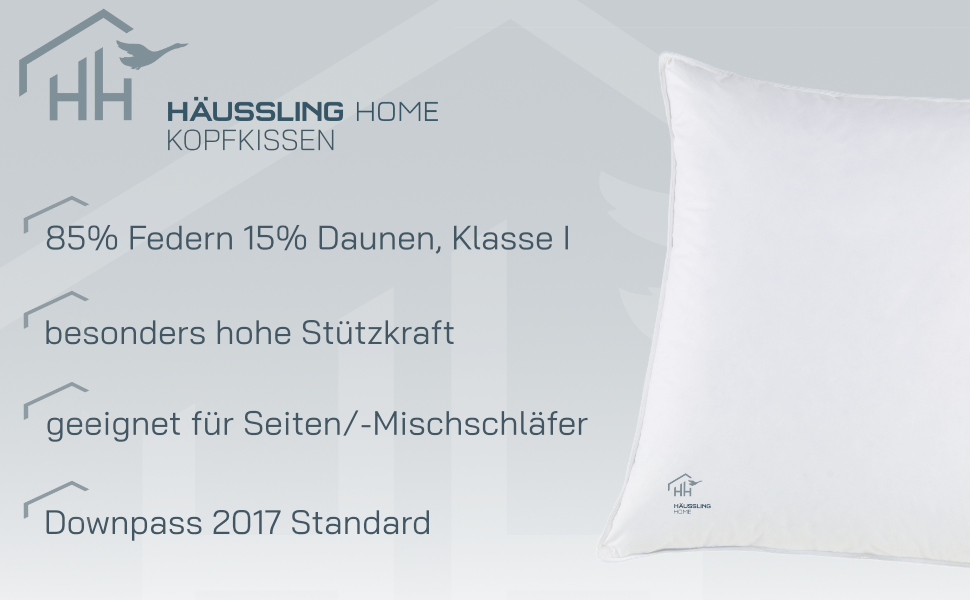 Домашня подушка Hussling 40x80 см Пір'яні і пухові подушки, подушки, Made in Germany, 100 пір'я, також підходить для алергіків, чохол 100 бавовна, наповнювач 550 г (середній, 070х090 см)