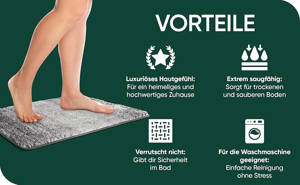 Килимок для ванної кімнати 60x90 см, антиковзаючий, чорно-сірий | Килимок для ванни, килимок для душу | Преміум якість, великий, миючий | Килимок для ванни, килимок для душу