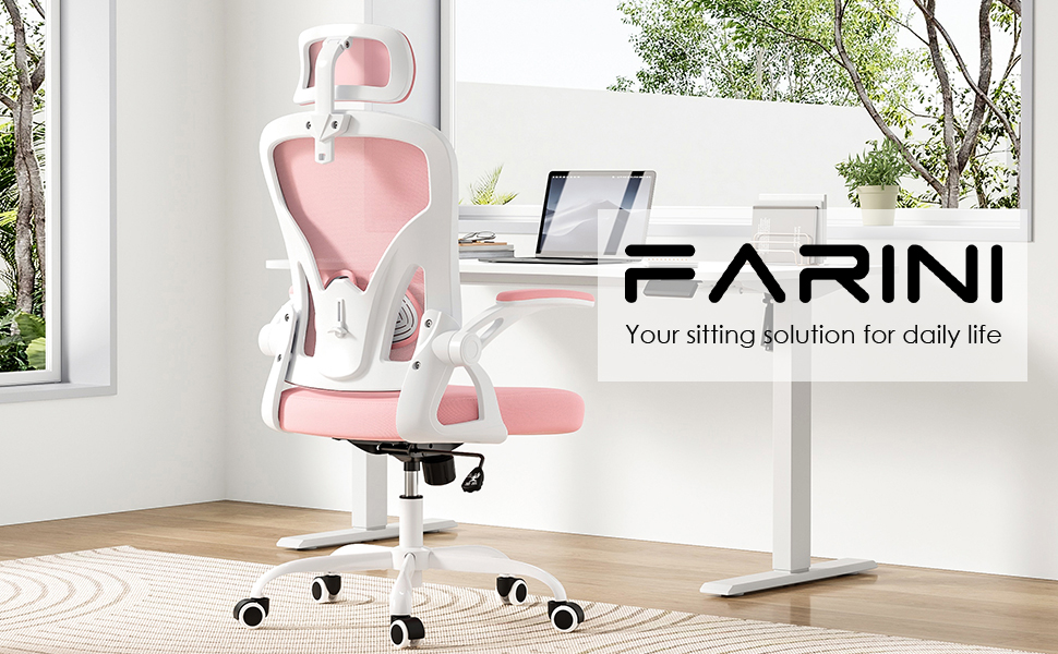 Ергономічне крісло Farini з підлокітниками для офісу та дому, з роликами та підголівником (світлороже)