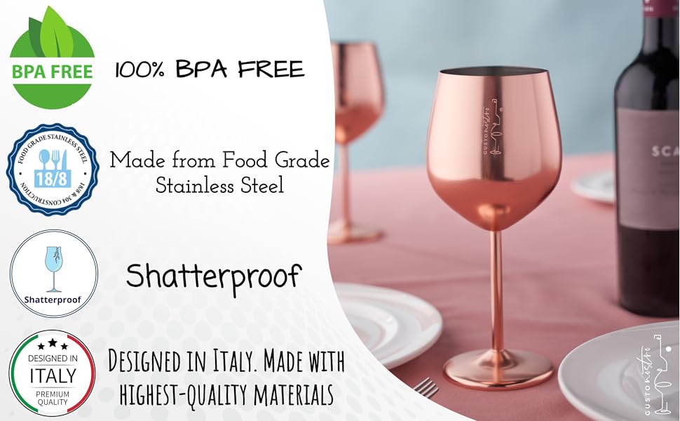 Набір келихів для вина зі стійки з нержавіючої сталі (2 шт.) - 540 мл, для вечірок біля басейну, святкування. Елегантний посуд для шампанського та коктейлів (Рожеве золото)