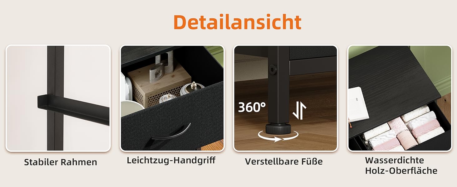 Комод з тканини Somdot з 8/10 висувними ящиками, білий/чорний (30x80x114.5 см)