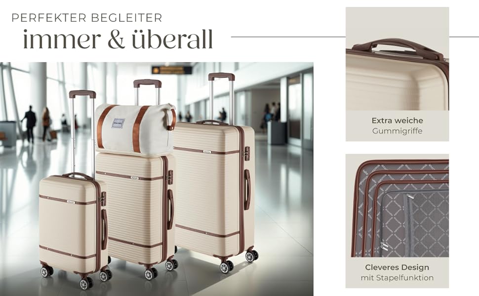 Набір валіз Tectake® 13 предметів: валіза, сумка, ролер, валіза на колесах, 3 великі валізи, TSA-замок, кремовий колір