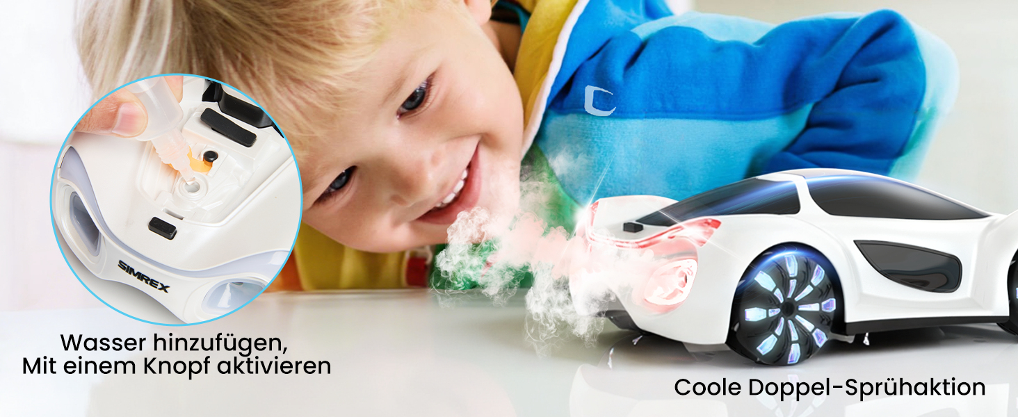 SIMREX RC Автомобіль 360° Дрифт Stunt Авто на радіокеруванні з LED підсвіткою дисків та туманом, 2.4GHz для дітей та дорослих від 6 років, подарунок на день народження, білий