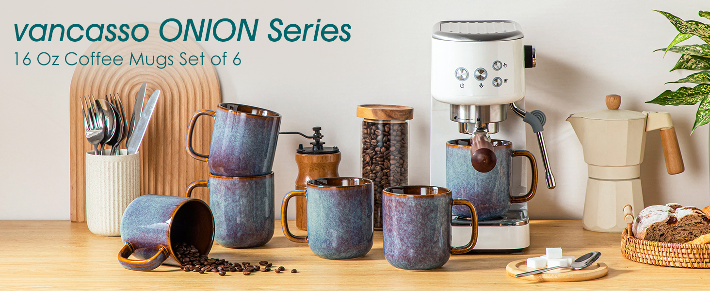 Набір посуду Vancasso Steingut 24 елементи, на 8 осіб: тарілки, салатники, миски. Серія ONION (блакитний), дизайн 