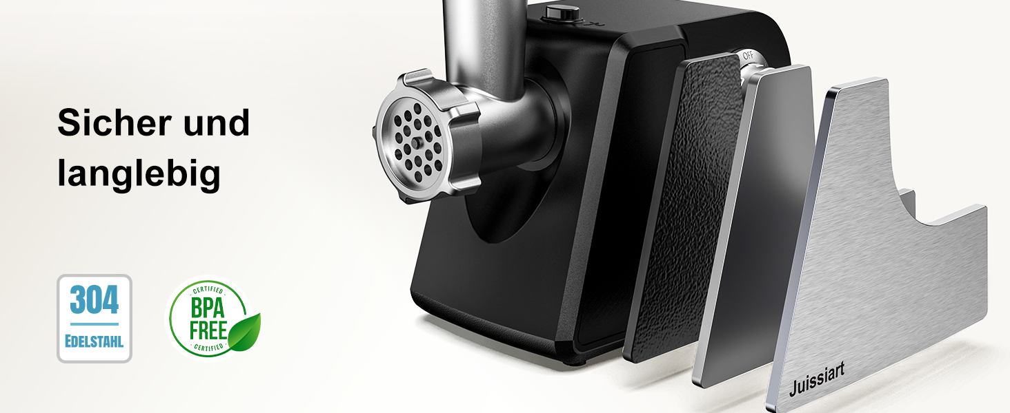 Електрична м'ясоподрібнювач Fleischwolf Juissiart: подрібнювач, фарш, ковбасний насадка, нержавіюча сталь, 3 диски, для кеббе, універсальний