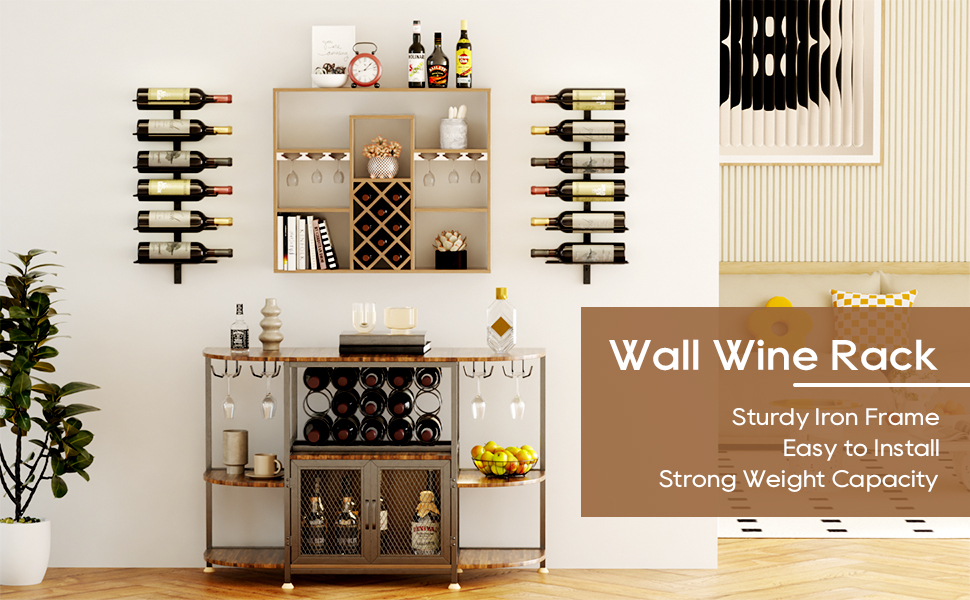 Настінна полиця для вина TJ.MOREE на 12 пляшок, дерев'яний винний стелаж для кухні, бару або їдальні, комплект 4 шт. чорного кольору