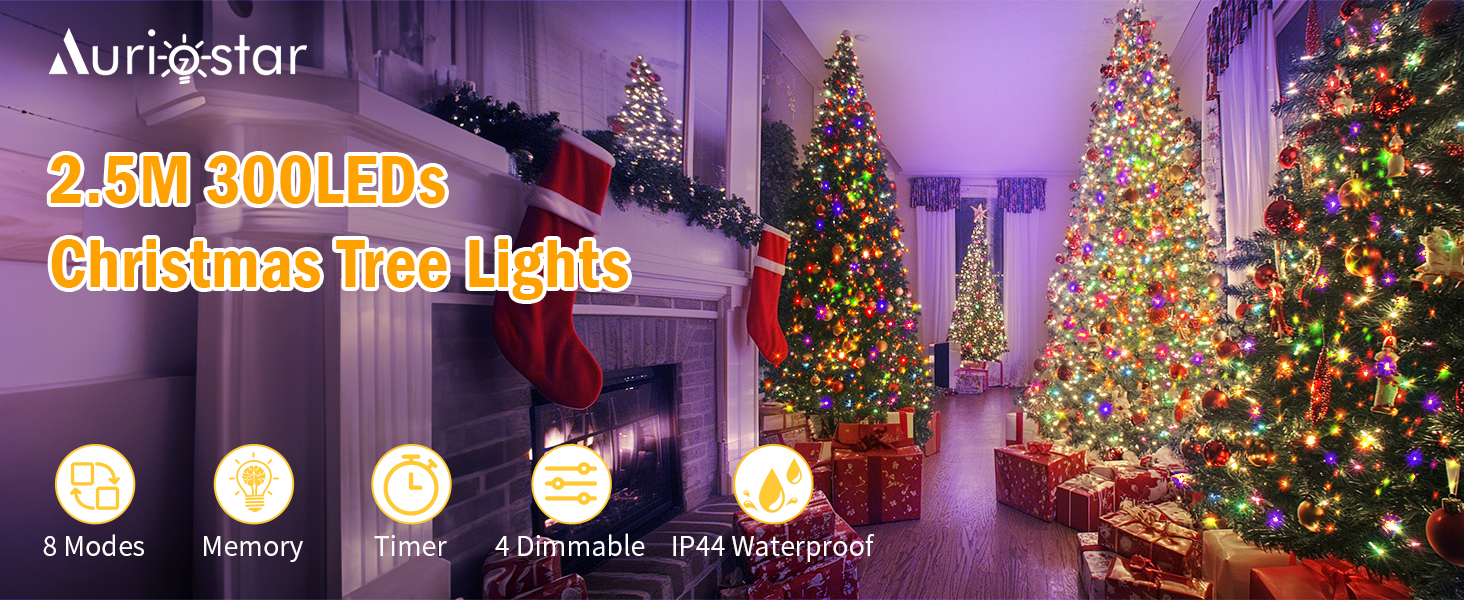 Світлова гірлянда-кільце Auriostar для ялинки 2.5м, 300 LED, 12 ниток, 8 режимів роботи з таймером, для ялинок 150-250 см, багатоколірна