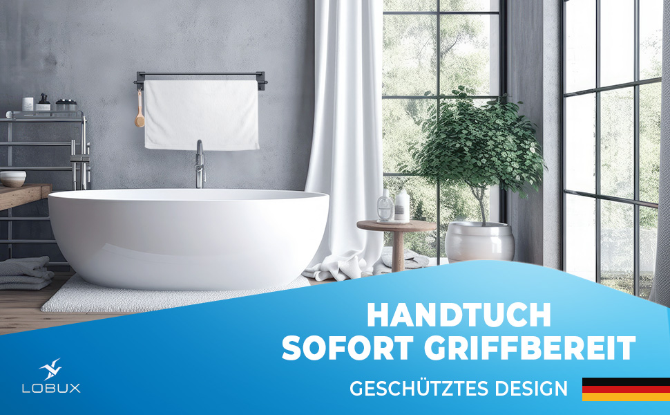 Тримач для рушників без свердління, чорний, 80 см, нержавіюча сталь, подвійний, самоклеючий, з 2 гачками, для ванної кімнати, душової кабіни, кухні