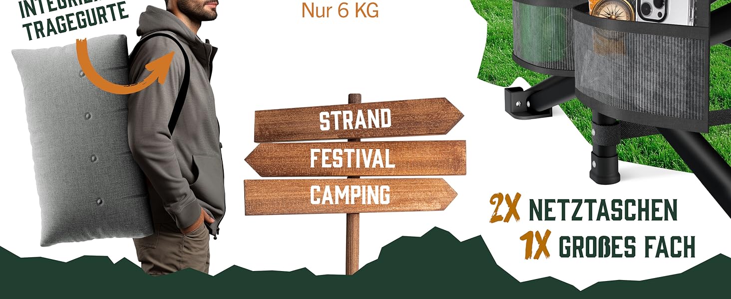 Розкладне туристичне ліжко ELONEO NEU з преміум-матрацом, витримує до 200 кг, з сумкою для транспортування, сіре