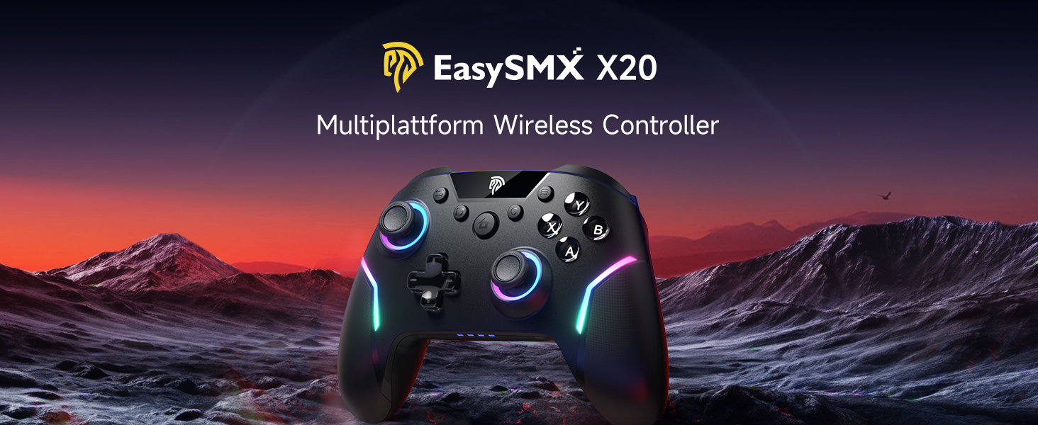 Бездротовий контролер EasySMX X20 з RGB підсвічуванням для PC, Switch, Android. 2 в 1 тригери, знімний джойстик, механічні кнопки, 6-осьовий гіроскоп, білий (чорний)