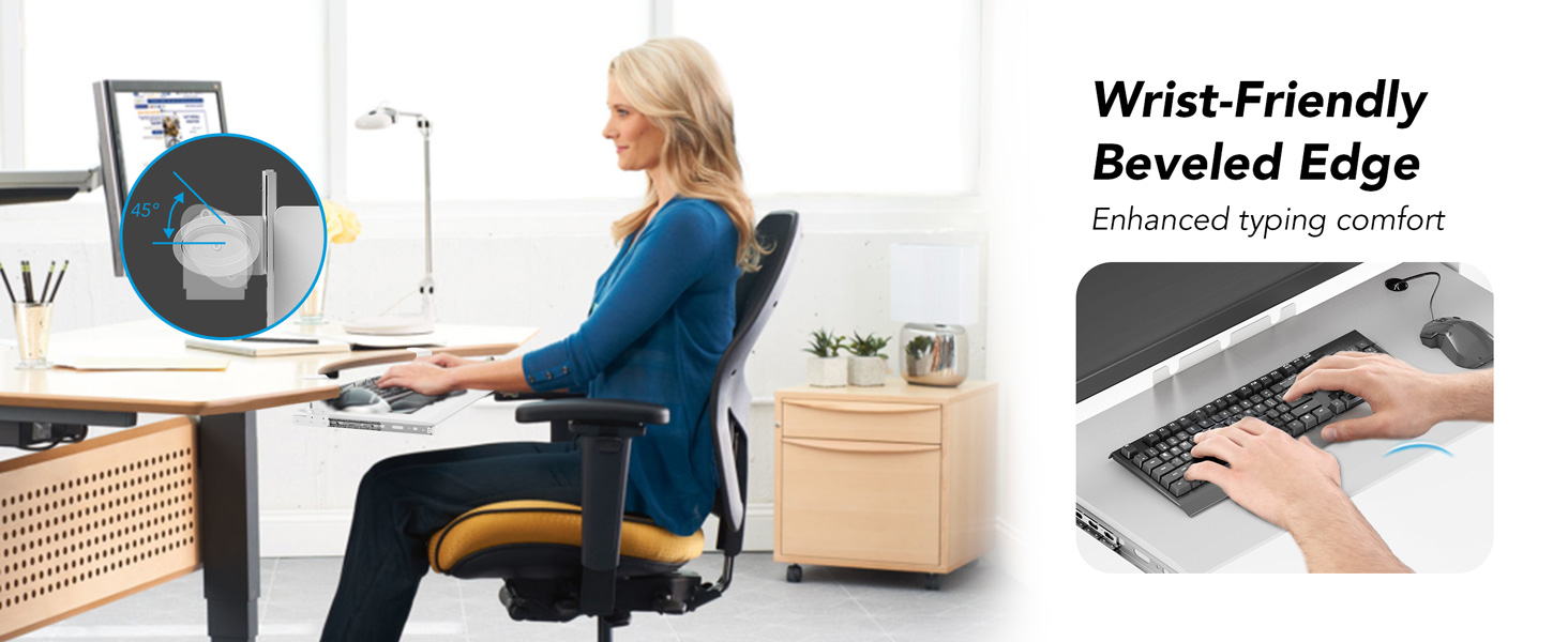 Висувна підставка для клавіатури під стіл з К-подібною фіксацією, великого формату, стійка, висувна платформа 838 мм x 280 мм, білий колір