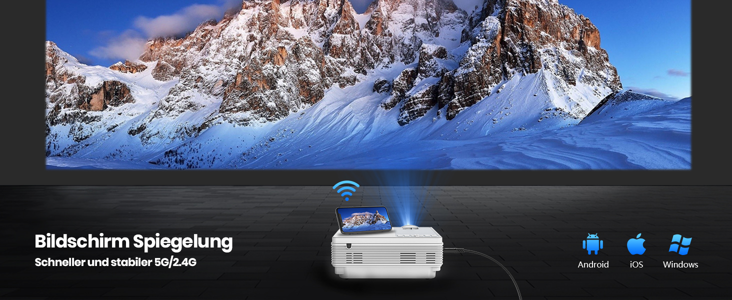 Проектор Staratlas Beamer 5G WiFi Bluetooth Full HD 12000 Lumen, Native 1080P 4K, для домашнього кінотеатру, сумісний з iOS/Android/Fire Stick/HDMI/USB/PS5, білий