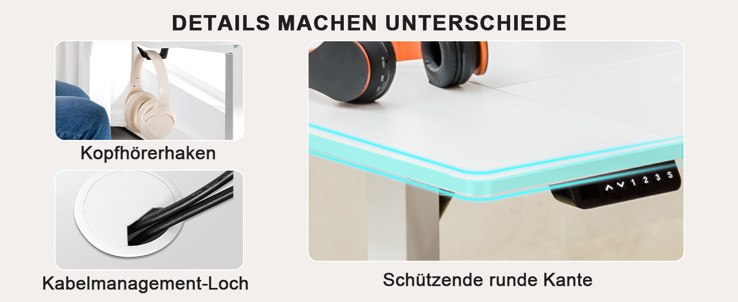 COMHOMA Стол для роботи з регулюванням висоти 160x70 см з USB-роз'ємом та гачками, електричний, для дому та офісу